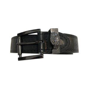 Black Genuine Leather Belt 46 in eagle details embossed
